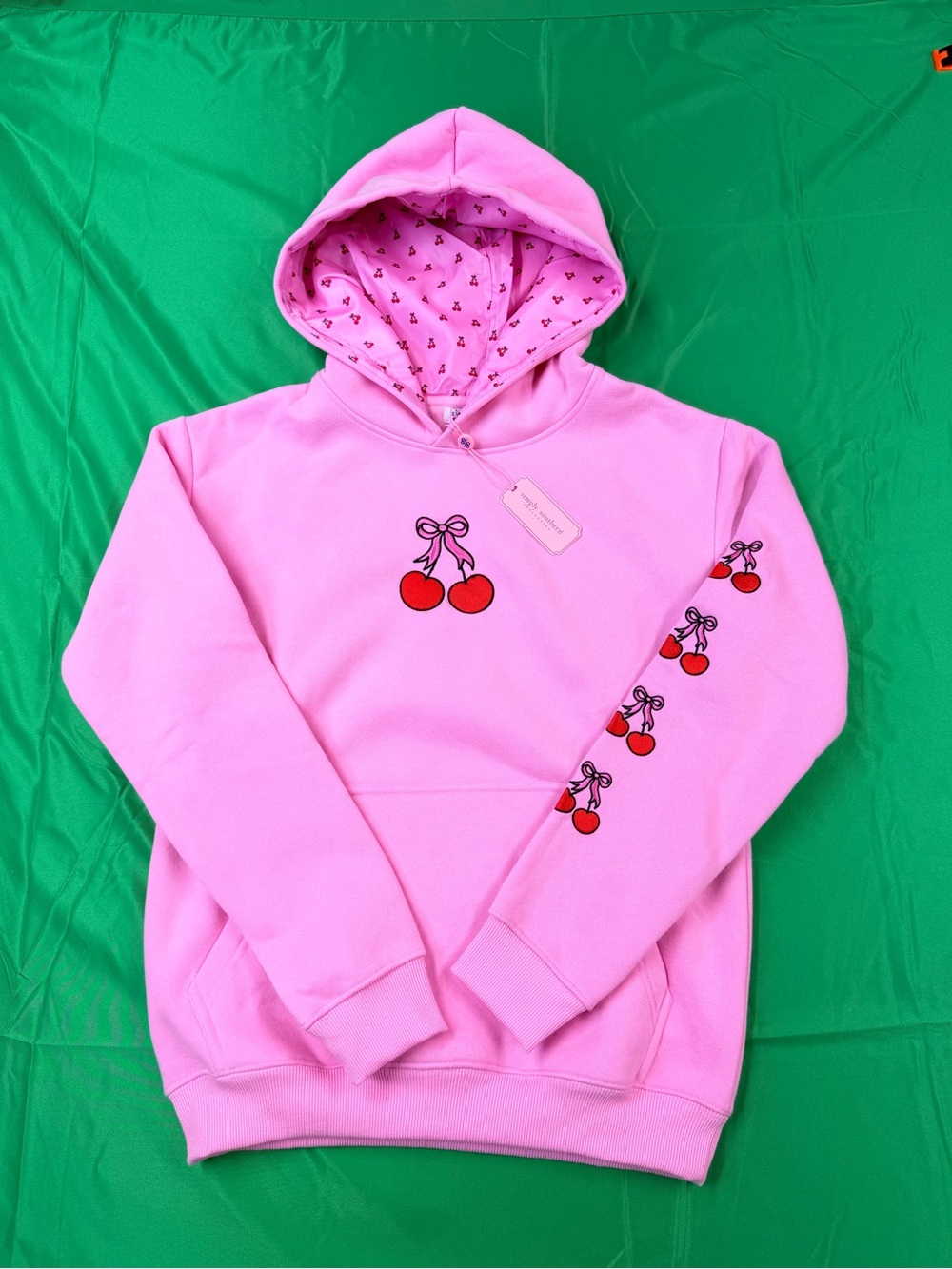 Simply Southern Kids Pink Hoodie with Cherry Graphic NWT